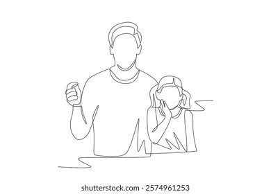 Father and daughter pose. Dad and daughter concept one-line drawing