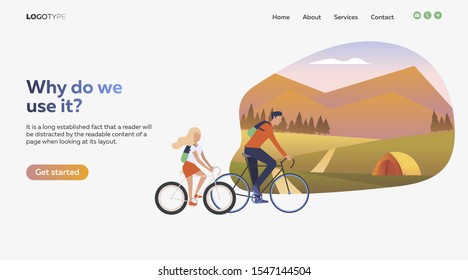 Father and daughter riding bikes. Sport, leisure, active lifestyle flat vector illustration. Outdoor activities concept for banner, website design, landing web page