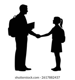 Father And Daughter Shaking Hands Before School Silhouette Illustration Vector Graphic