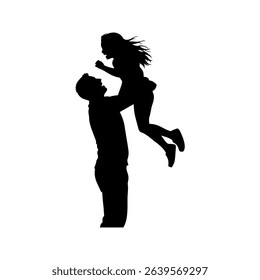 Father and Daughter Silhouette Celebrating Father's Day silhouette icon vector flat design on white background