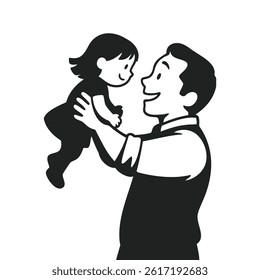 Father and Daughter Silhouette, Father's Day, Father playfully joyfully lifting daughter into the air, illustration silhouette Vector