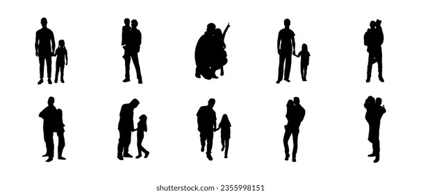 Father and Daughter Silhouette Illustration Vector Set