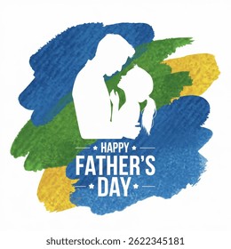 Father with daughter silhouette plus abstract watercolor painted. Happy father`s day. Digital art painting. Vector illustration on white background.