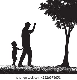 Father And Daughter Silhouette Vector Art Icons.