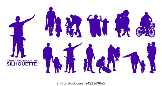 Father and daughter silhouette vector, suitable for various designs related to family, relationship, happiness, childhood, fathers day,  togetherness, parenthood, childhood memory or holiday themes.