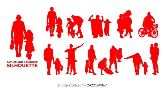 Father and daughter silhouette vector, suitable for various designs related to family, relationship, happiness, childhood, fathers day,  togetherness, parenthood, childhood memory or holiday themes.