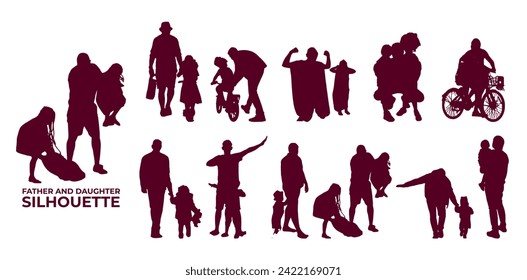 Father and daughter silhouette vector, suitable for various designs related to family, relationship, happiness, childhood, fathers day,  togetherness, parenthood, childhood memory or holiday themes.