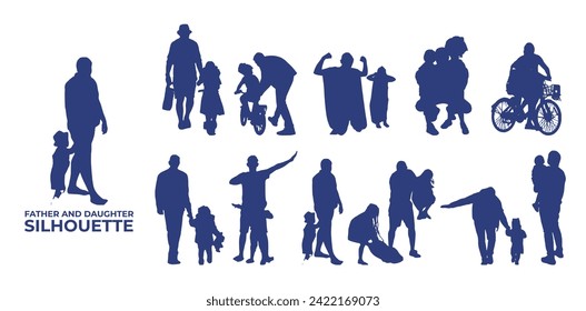 Father and daughter silhouette vector, suitable for various designs related to family, relationship, happiness, childhood, fathers day,  togetherness, parenthood, childhood memory or holiday themes.