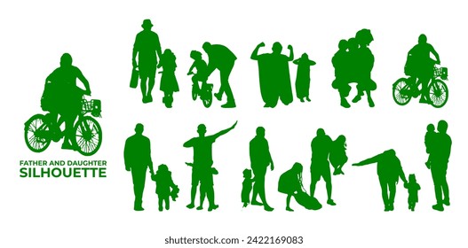 Father and daughter silhouette vector, suitable for various designs related to family, relationship, happiness, childhood, fathers day,  togetherness, parenthood, childhood memory or holiday themes.