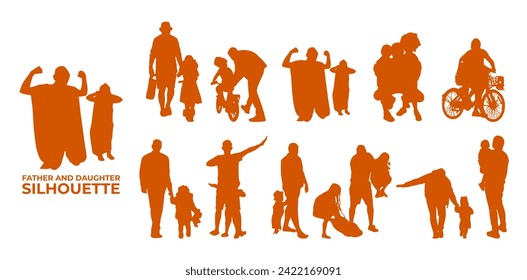 Father and daughter silhouette vector, suitable for various designs related to family, relationship, happiness, childhood, fathers day,  togetherness, parenthood, childhood memory or holiday themes.