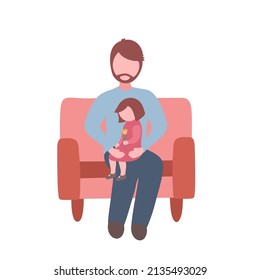 Father with daughter sitting in a chair. Vector Illustration for printing, backgrounds, covers, packaging, greeting cards, posters, stickers, textile and seasonal design. Isolated on white background.