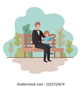 father and daughter sitting in park chair avatar character