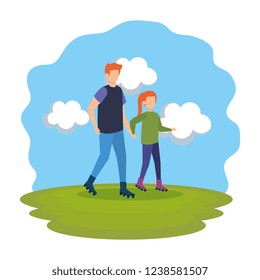 father with daughter in skates