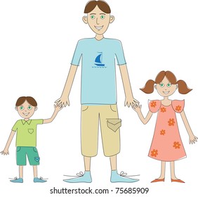 Father with daughter and son