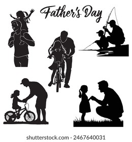 Padre e Hija o Padre e Hijo Siluetas Negras Ilustración vectorial. Feliz Día del Padre. Conjunto de silueta de padre e hijos