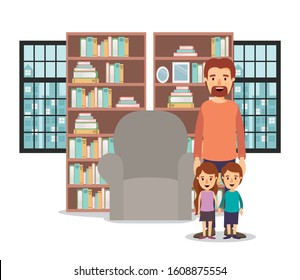 Father daughter and son in the living room design, Family relationship generation lifestyle person character friendship and portrait theme Vector illustration