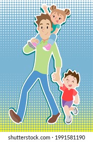 Father with daughter and son vector illustration