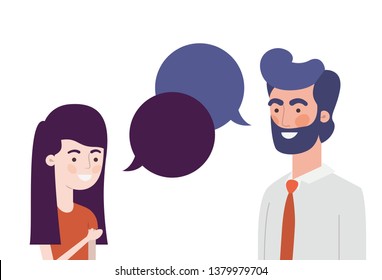 father with daughter and speech bubble character