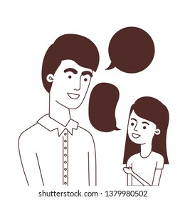 father with daughter and speech bubble character