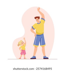 Father with Daughter Stretching Body Do Sport and Physical Activity Vector Illustration