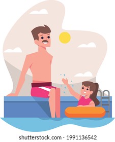 father and daughter swimming illustrations