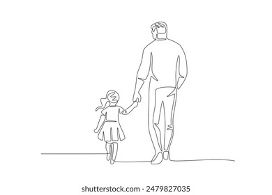 Father and daughter walking. Father's day concept one-line drawing