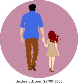 father and daughter walking hand in hand