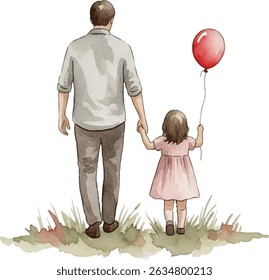 Father and Daughter Walking, Happy Father's Day Concept