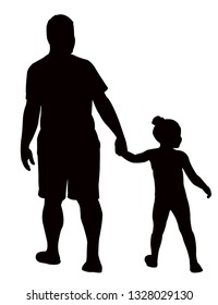 a father and a daughter walking, silhouette vector