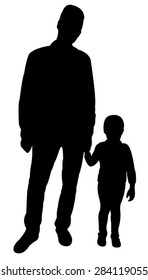 father and daughter walking, silhouette vector 