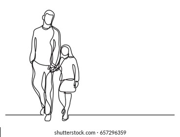 father   daughter walking    single line drawing