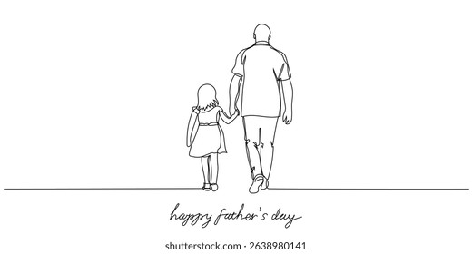 Father and daughter walking together to celebrate special moments on Fathers Day in a simple line art style