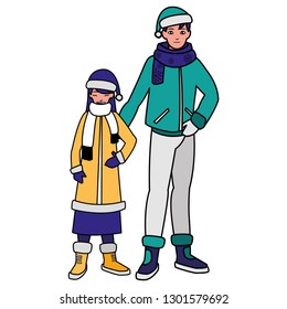 father and daughter with winter clothes