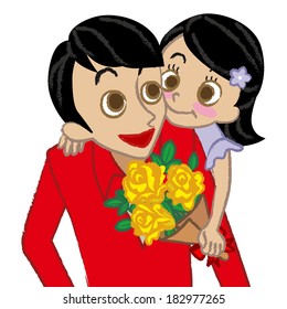 Father and daughter-black hair