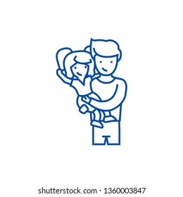 Father with daughter,dad with kid line icon concept. Father with daughter,dad with kid flat  vector symbol, sign, outline illustration.