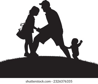 Father And Daughters Silhouette Vector Art Icons.