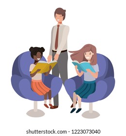 father and daughters sitting in chair avatar character|