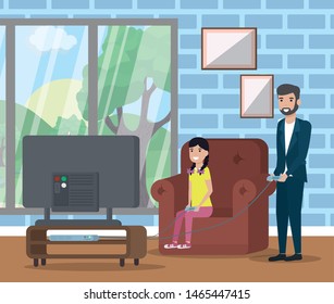 father and daugther playing home vector illustration