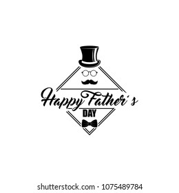 Father day card. Top hat, Bow tie, Mustache, Glasses. Dad greeting. Happy Fathers day greeting card. Vector illustration