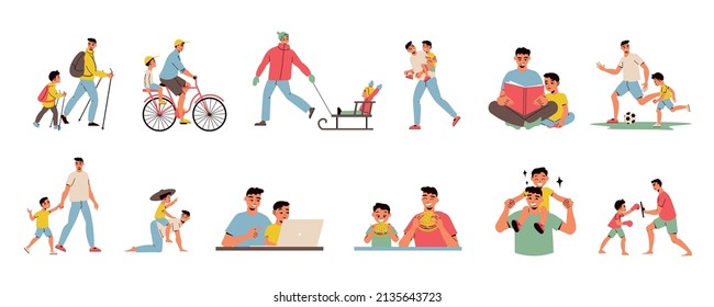 Father day dad son icon set father and son spend time together vector illustration