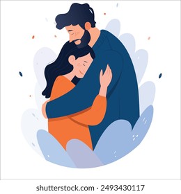 Father Day With Daughter Children Love Hug Smile Cute Cartoon Vector Illustration