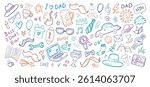 Father day doodle icons. Cute Dad vector pattern. Kid hand drawn background. Man crayon element. Happy Father's day color pencil illustration. Hand drawn tie, mustache, beer, laptop, car, baseball bg