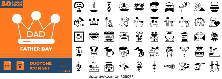 Father Day Duotone Editable Icons set. Vector illustration in modern thin duotone style of father day icons: day, dad, family, etc