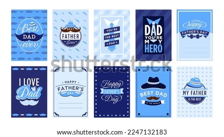 Father Day greeting card. Best dad ever badge, happy fathers day congratulation lettering vintage vector set. Calligraphy for male holiday celebration, text for daddy with mustache and hat design ストックフォト © 