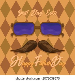Father Day Greeting Card with Glasses and Mustache Vector Illustration