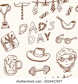 Father day Hand drawn doodle seamless pattern Vector illustration. Symbol collection.