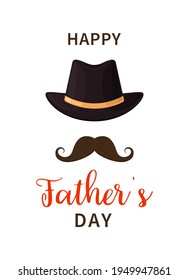 Father day. Happy fathers day. Dad with hat and mustache. Gift for man on holiday. Design elements for father s holiday. Illustration, template for celebration. Paper poster for daddy. Vector.