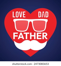 father day, happy father's day design, love dad with red heart and dark blue background.
