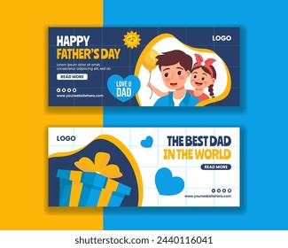 Father Day Horizontal Banner Flat Cartoon Hand Drawn Templates Background Illustration