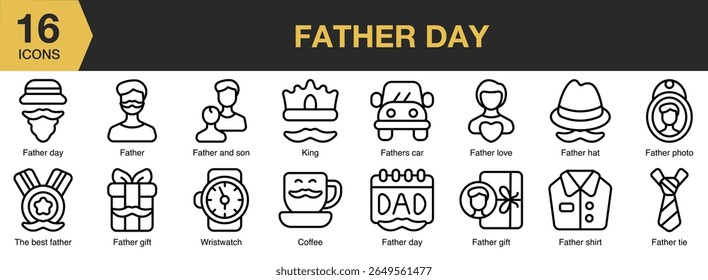 Conjunto de iconos del Día del Padre. Incluye familia, feliz, amor, padre, papá, día y más. Colección de Vector de iconos de contorno.